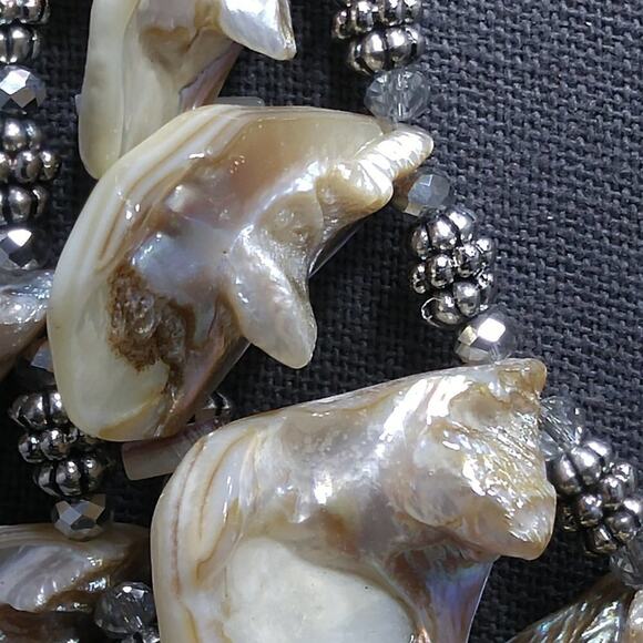 Chico's Natural Shell Beaded Necklace, Three Strands, Silver Beads, 22 Inches - Picture 4 of 11